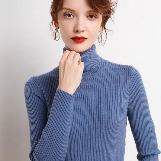 Autumn/Winter Slim Fit High Neck Sweater – Women’s Knitted Pullover