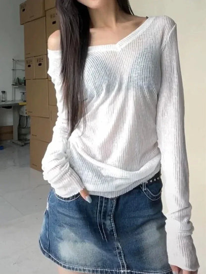 Women’s Long Sleeve Slim T-Shirt – Thin Perspective Summer Tee