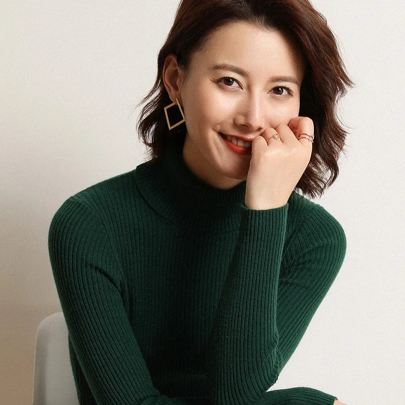 Autumn/Winter Slim Fit High Neck Sweater – Women’s Knitted Pullover