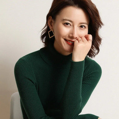 Autumn/Winter Slim Fit High Neck Sweater – Women’s Knitted Pullover