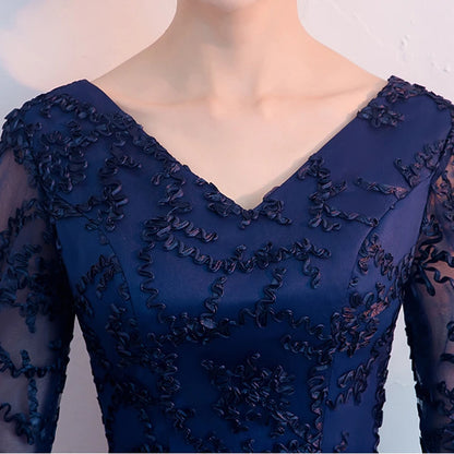 Elegant 2025 Navy Blue V-Neck Bridesmaid Dress – Half Sleeve A-Line Formal Gown for Women