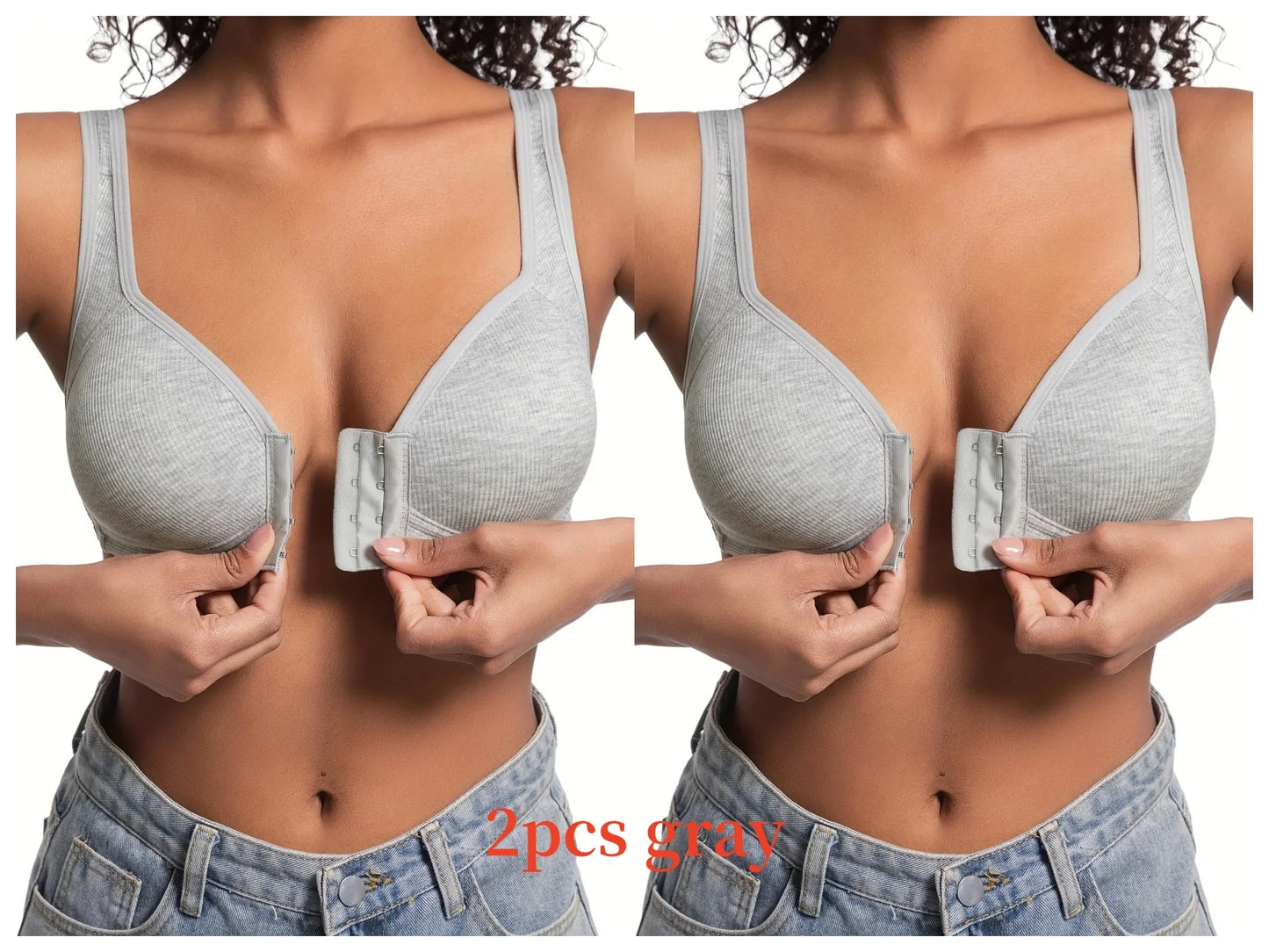 Women’s Front Close Bra – Solid Color, Fixed Cups, Wire-Free