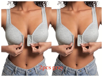 Women’s Front Close Bra – Solid Color, Fixed Cups, Wire-Free
