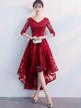 Elegant 2025 Navy Blue V-Neck Bridesmaid Dress – Half Sleeve A-Line Formal Gown for Women