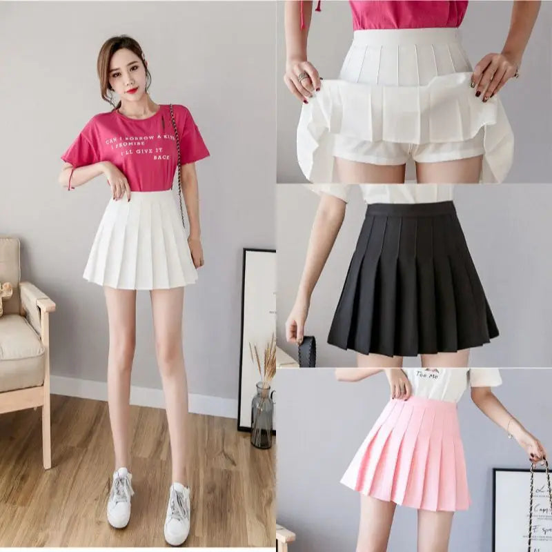 Kawaii Pink Plaid Pleated Mini Skirt