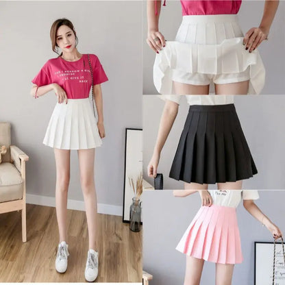 Kawaii Pink Plaid Pleated Mini Skirt