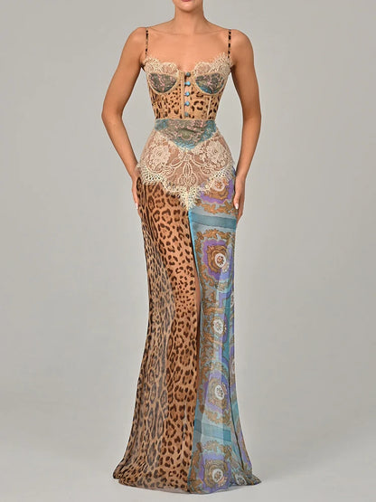 Leopard Print Maxi Dress – Sexy Sleeveless Gown