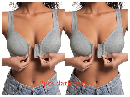 Women’s Front Close Bra – Solid Color, Fixed Cups, Wire-Free