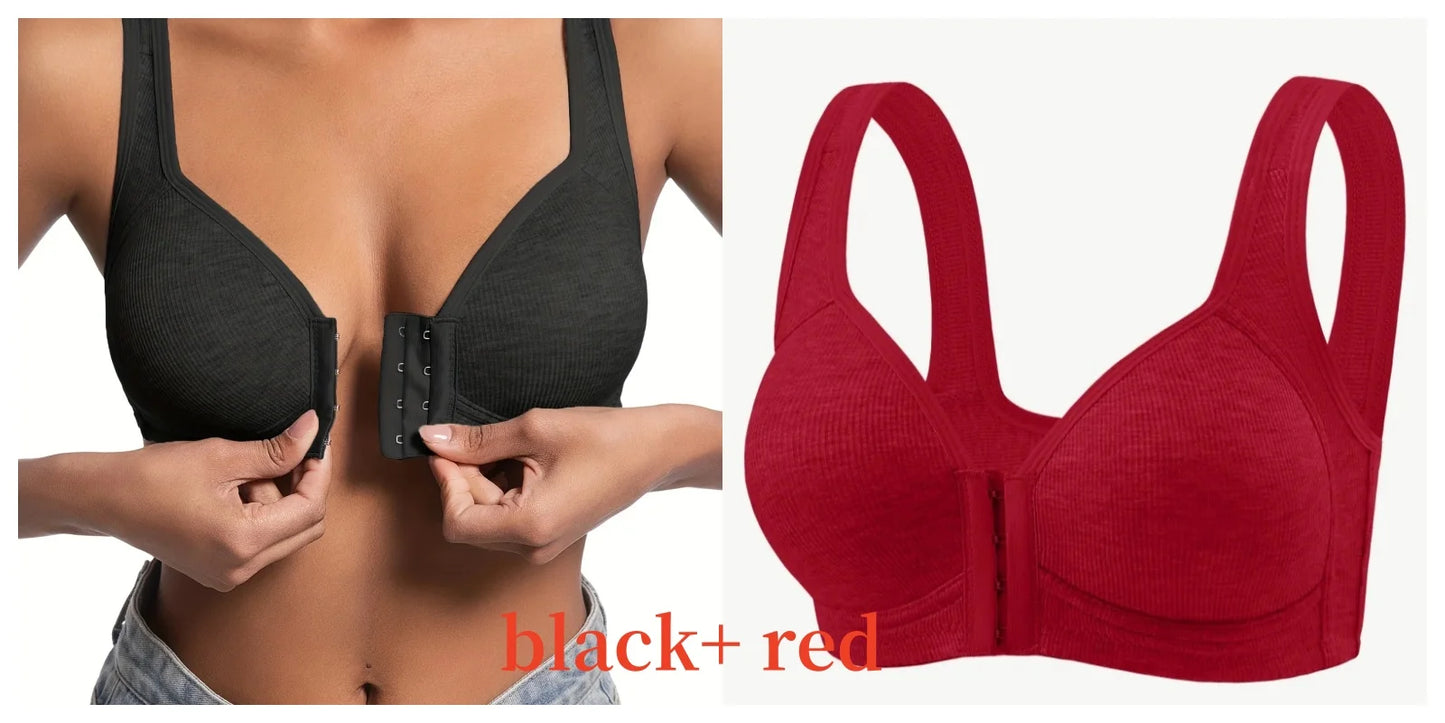 Women’s Front Close Bra – Solid Color, Fixed Cups, Wire-Free
