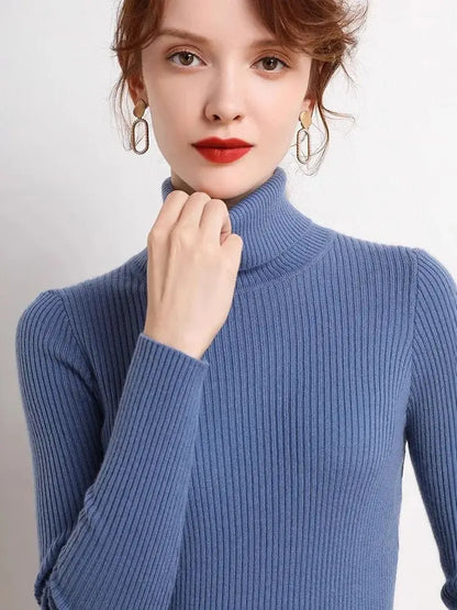 Autumn/Winter Slim Fit High Neck Sweater – Women’s Knitted Pullover