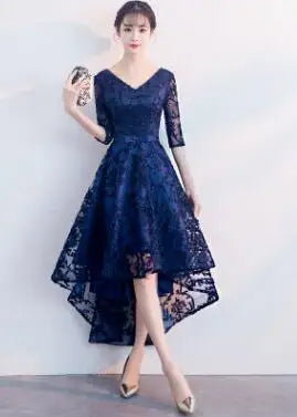 Elegant 2025 Navy Blue V-Neck Bridesmaid Dress – Half Sleeve A-Line Formal Gown for Women