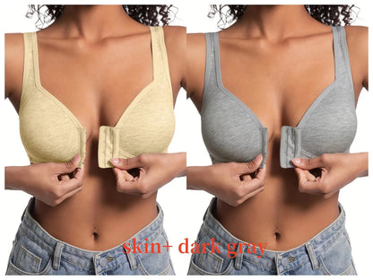 Women’s Front Close Bra – Solid Color, Fixed Cups, Wire-Free