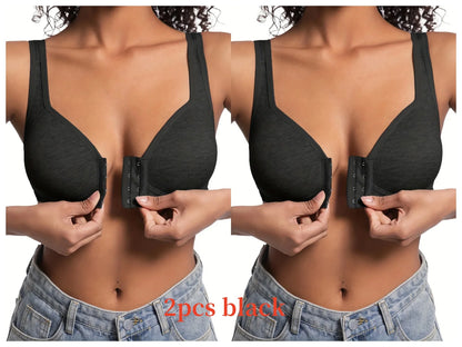 Women’s Front Close Bra – Solid Color, Fixed Cups, Wire-Free