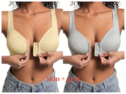 Women’s Front Close Bra – Solid Color, Fixed Cups, Wire-Free