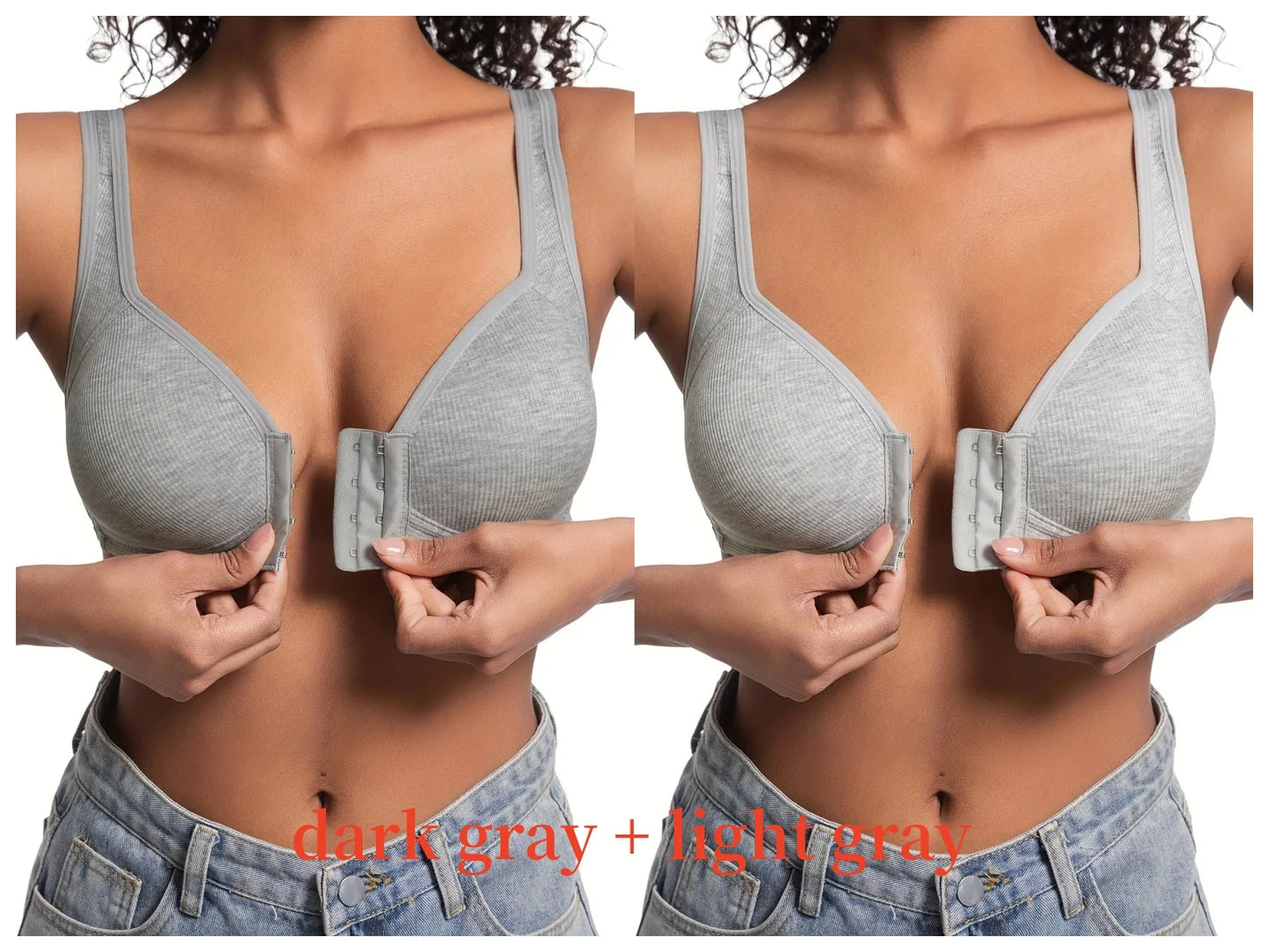 Women’s Front Close Bra – Solid Color, Fixed Cups, Wire-Free