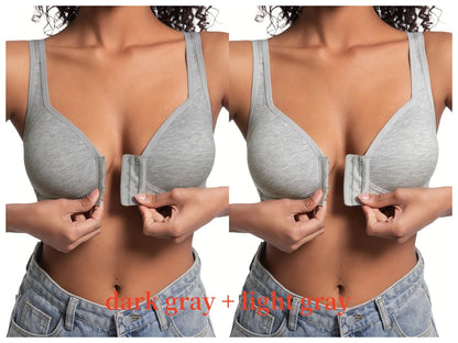 Women’s Front Close Bra – Solid Color, Fixed Cups, Wire-Free