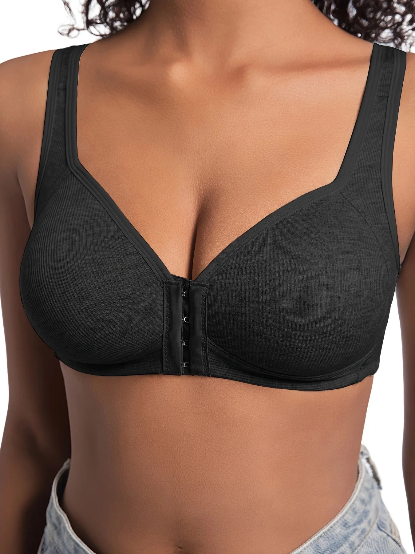 Women’s Front Close Bra – Solid Color, Fixed Cups, Wire-Free