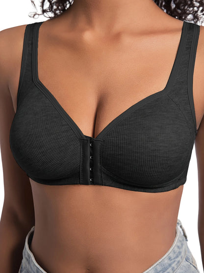 Women’s Front Close Bra – Solid Color, Fixed Cups, Wire-Free