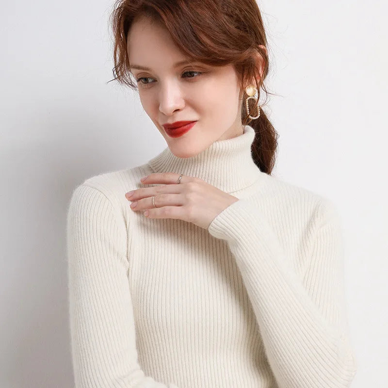 Autumn/Winter Slim Fit High Neck Sweater – Women’s Knitted Pullover