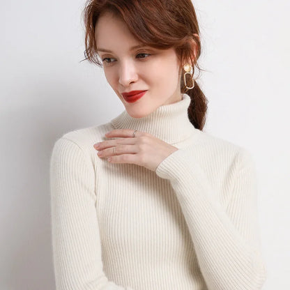 Autumn/Winter Slim Fit High Neck Sweater – Women’s Knitted Pullover