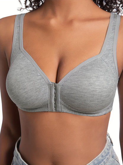 Women’s Front Close Bra – Solid Color, Fixed Cups, Wire-Free