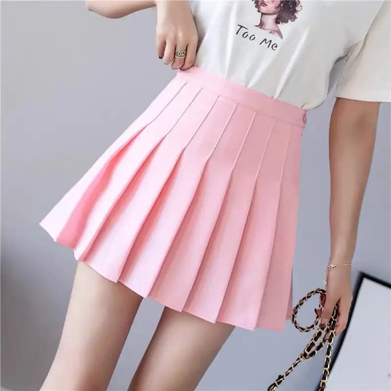 Kawaii Pink Plaid Pleated Mini Skirt