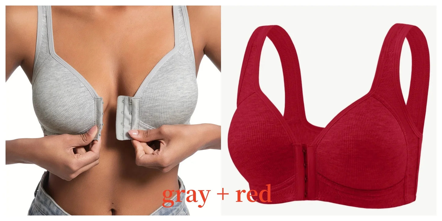Women’s Front Close Bra – Solid Color, Fixed Cups, Wire-Free