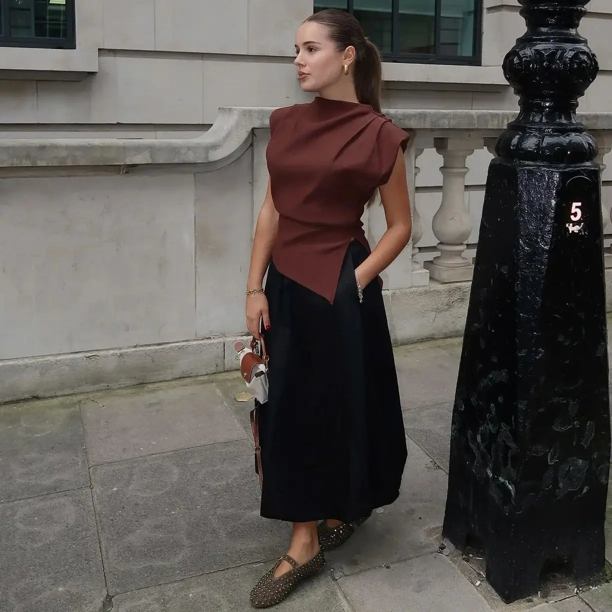 2025 Summer Asymmetric Tank Top – Women’s Ruched Slim Fit Office & Party Top