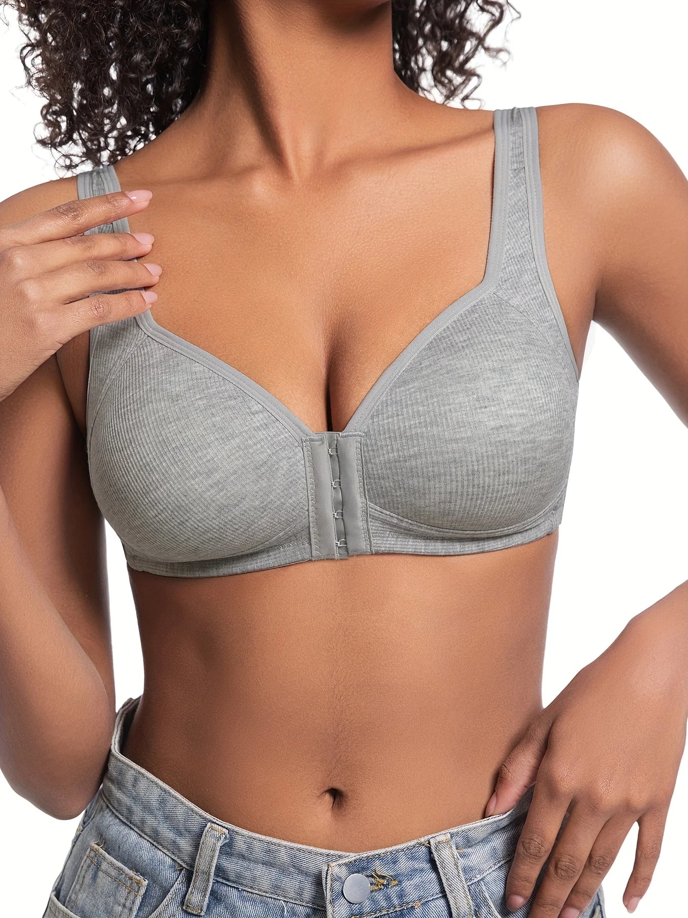 Women’s Front Close Bra – Solid Color, Fixed Cups, Wire-Free