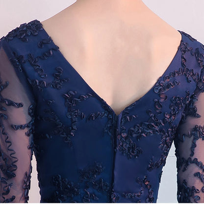 Elegant 2025 Navy Blue V-Neck Bridesmaid Dress – Half Sleeve A-Line Formal Gown for Women