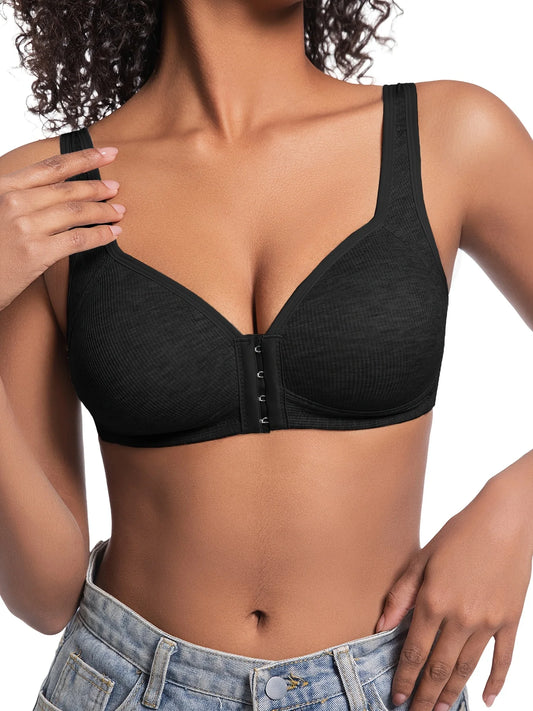 Women’s Front Close Bra – Solid Color, Fixed Cups, Wire-Free