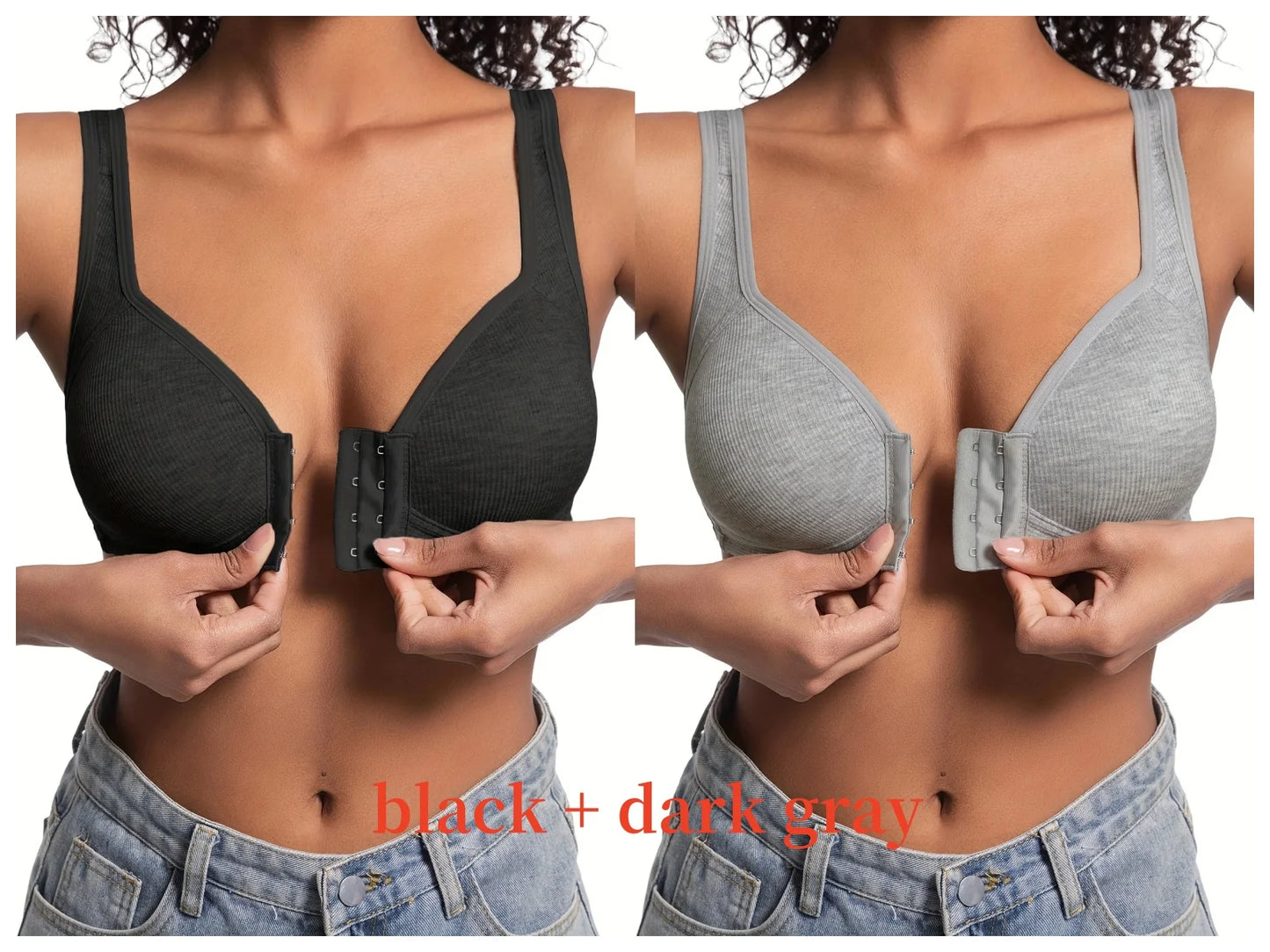 Women’s Front Close Bra – Solid Color, Fixed Cups, Wire-Free