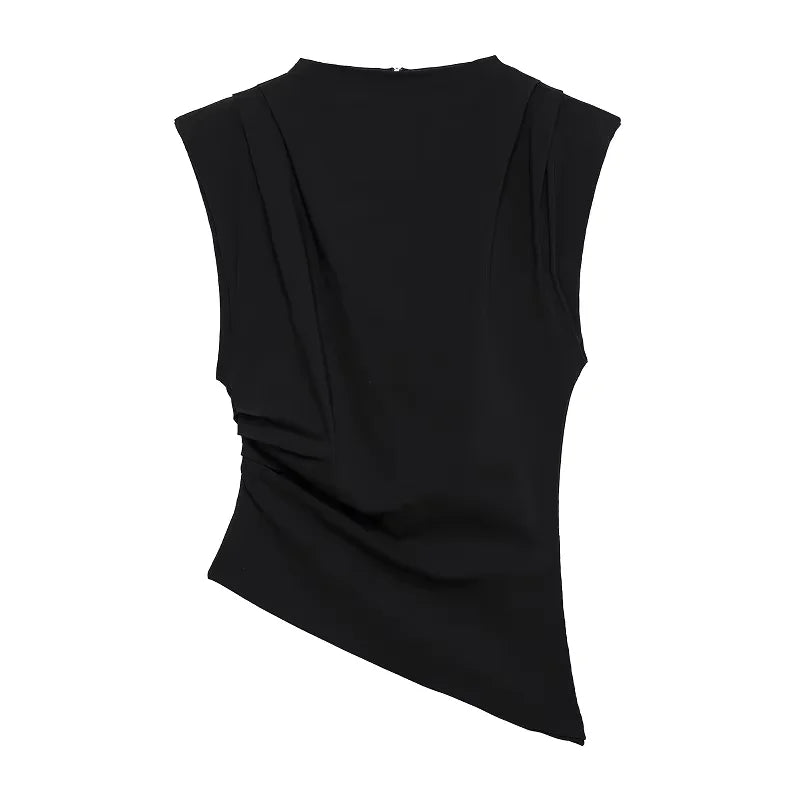 2025 Summer Asymmetric Tank Top – Women’s Ruched Slim Fit Office & Party Top