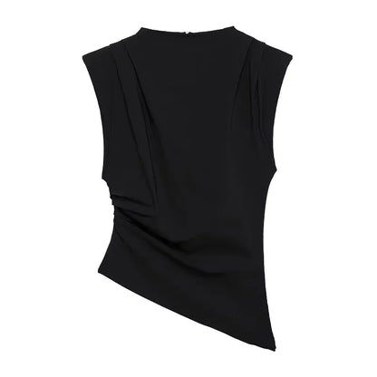 2025 Summer Asymmetric Tank Top – Women’s Ruched Slim Fit Office & Party Top