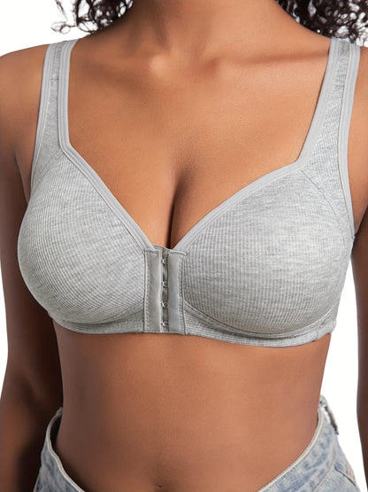 Women’s Front Close Bra – Solid Color, Fixed Cups, Wire-Free