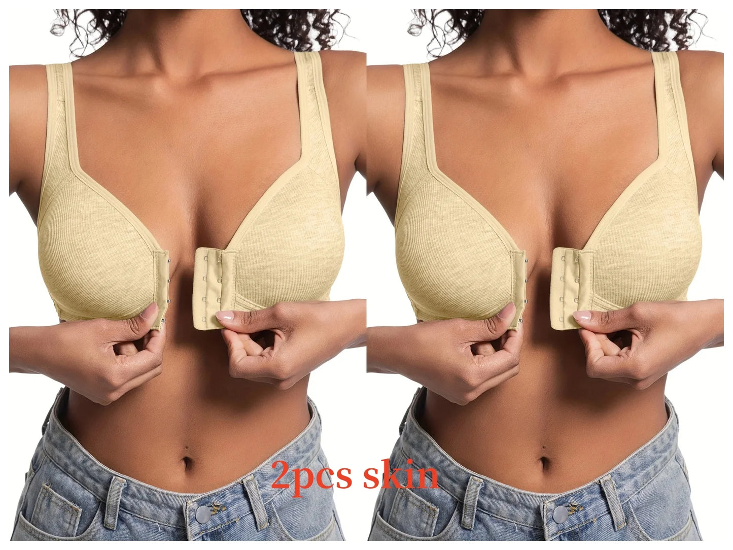 Women’s Front Close Bra – Solid Color, Fixed Cups, Wire-Free