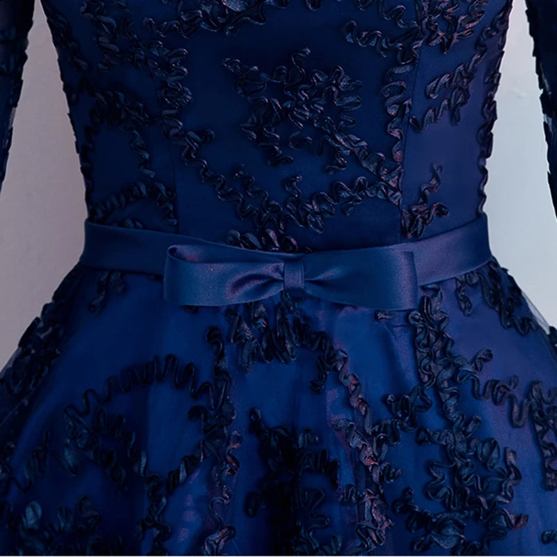 Elegant 2025 Navy Blue V-Neck Bridesmaid Dress – Half Sleeve A-Line Formal Gown for Women