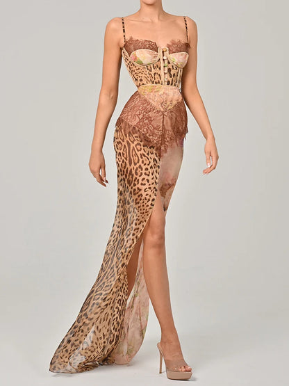 Leopard Print Maxi Dress – Sexy Sleeveless Gown