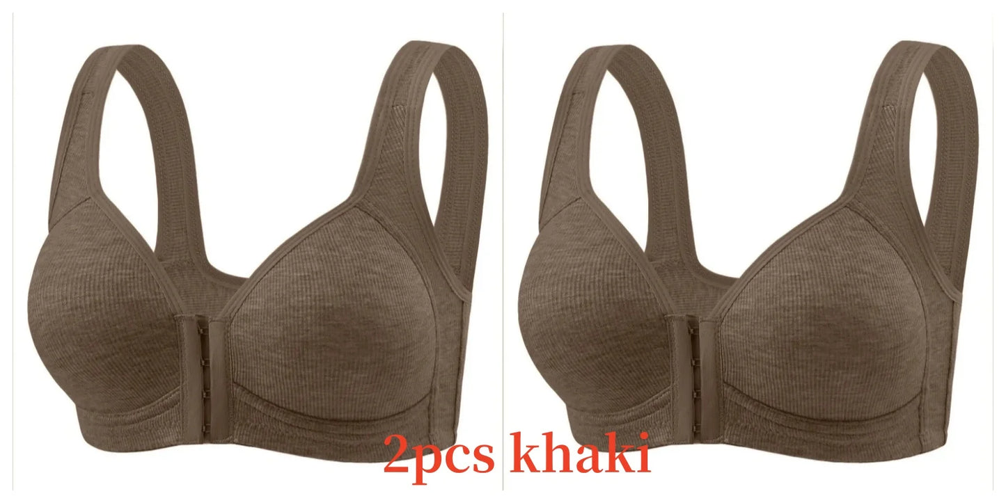 Women’s Front Close Bra – Solid Color, Fixed Cups, Wire-Free