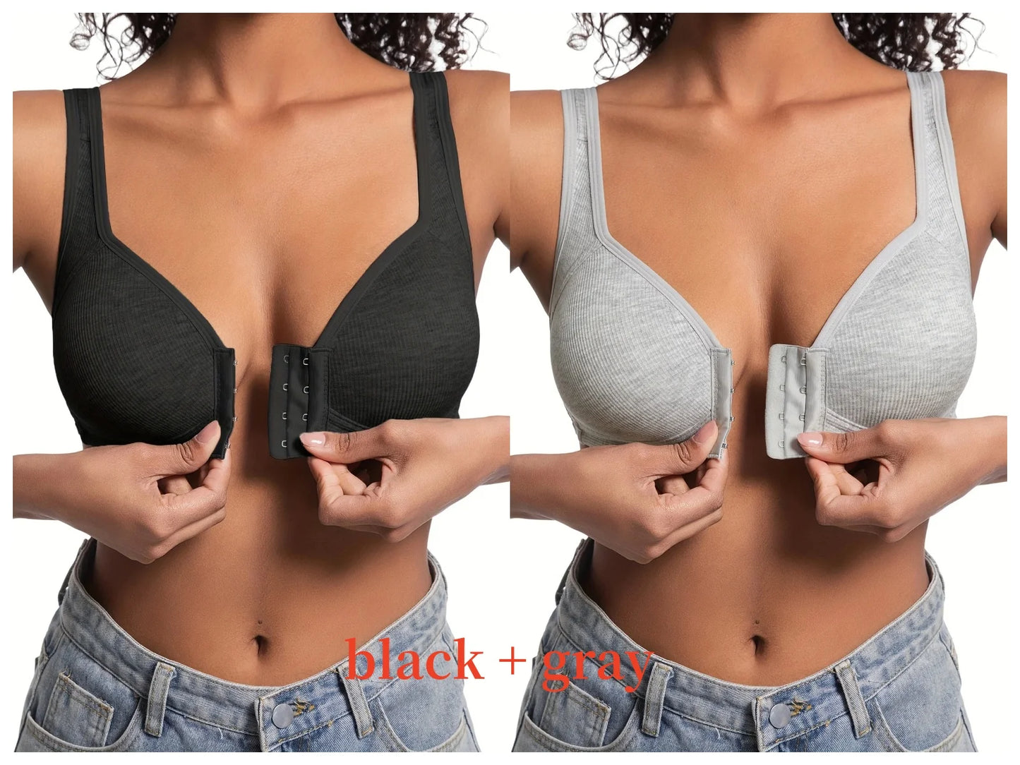 Women’s Front Close Bra – Solid Color, Fixed Cups, Wire-Free
