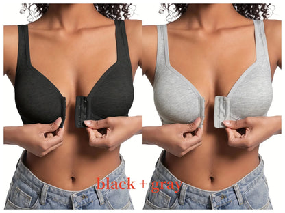 Women’s Front Close Bra – Solid Color, Fixed Cups, Wire-Free