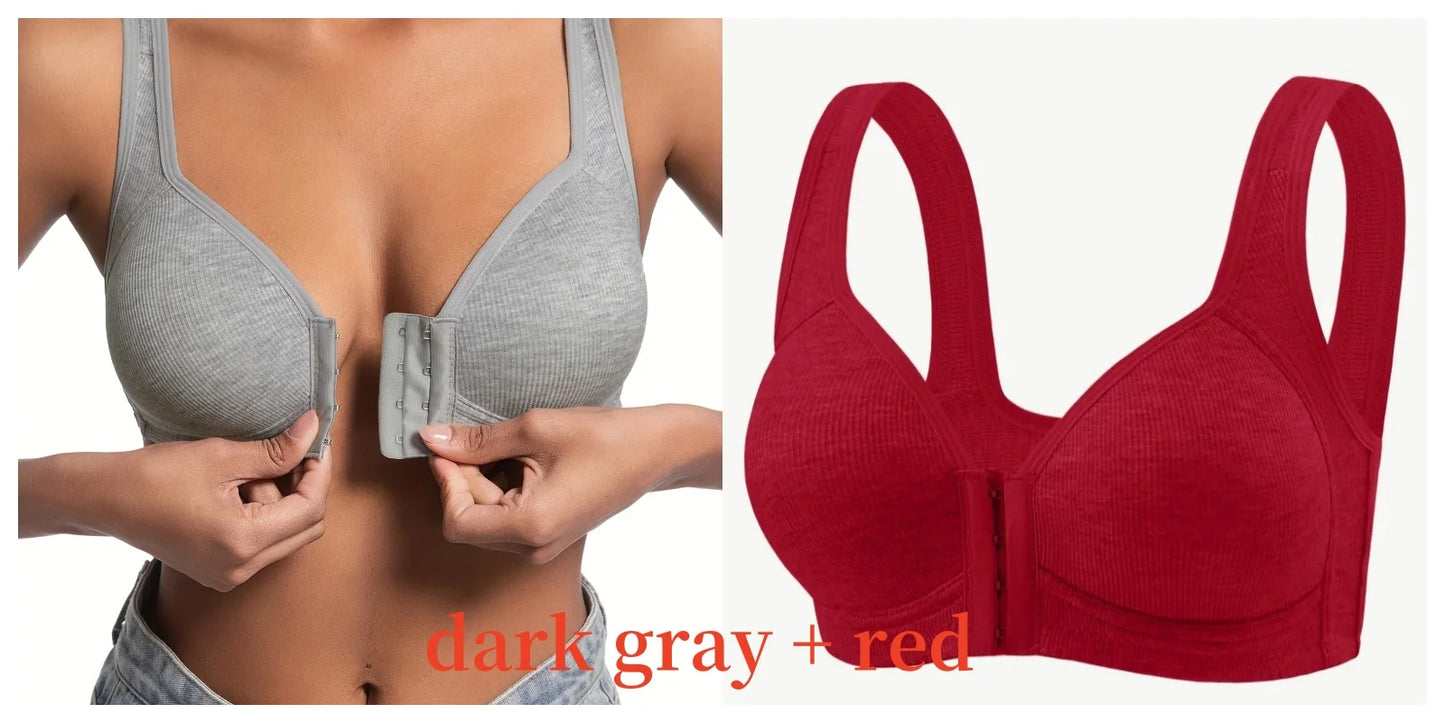 Women’s Front Close Bra – Solid Color, Fixed Cups, Wire-Free
