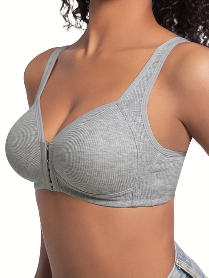 Women’s Front Close Bra – Solid Color, Fixed Cups, Wire-Free