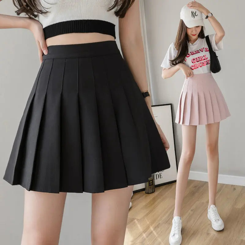 Kawaii Pink Plaid Pleated Mini Skirt